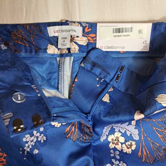 NWT Liz Claiborne Emma Ankle Length‎ Pants Mid Rise Floral Size 4 - Picture 5 of 11